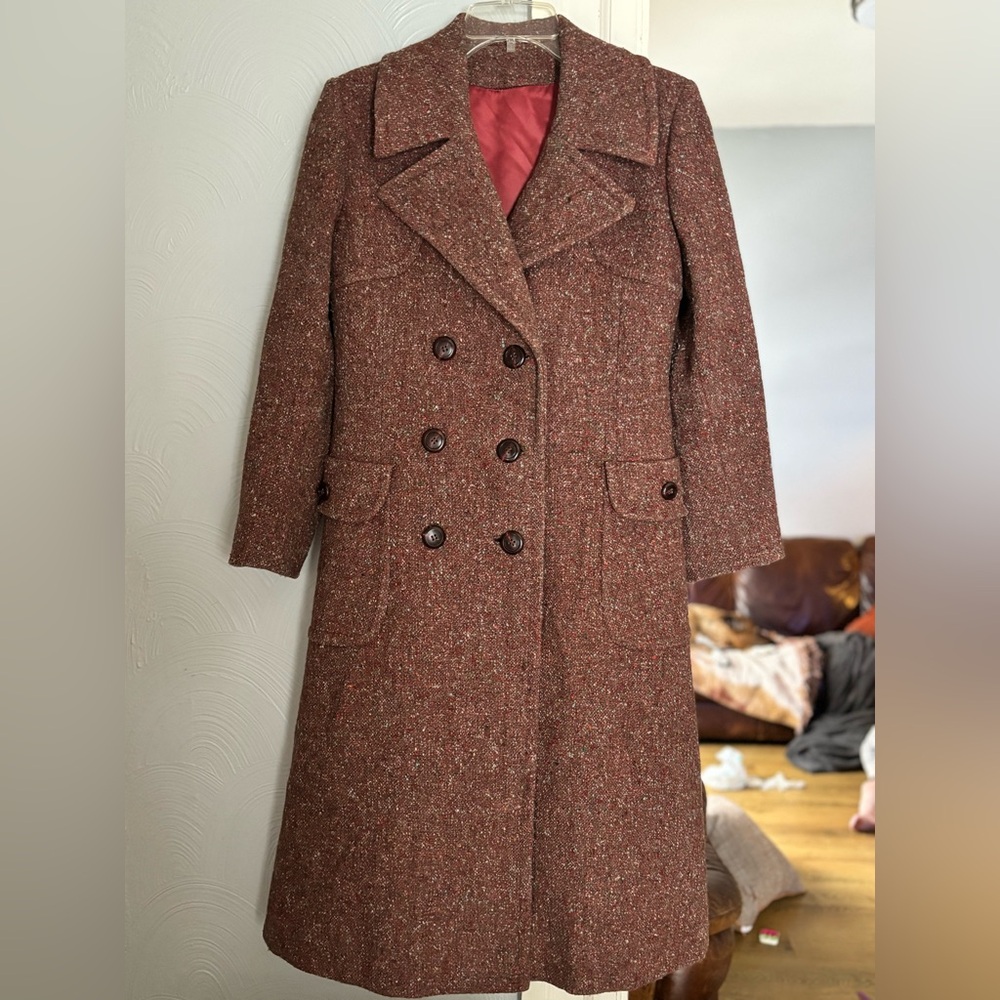 1970s Vintage Rainbow Speckled Wool double Breasted Shagmoor Peacoat